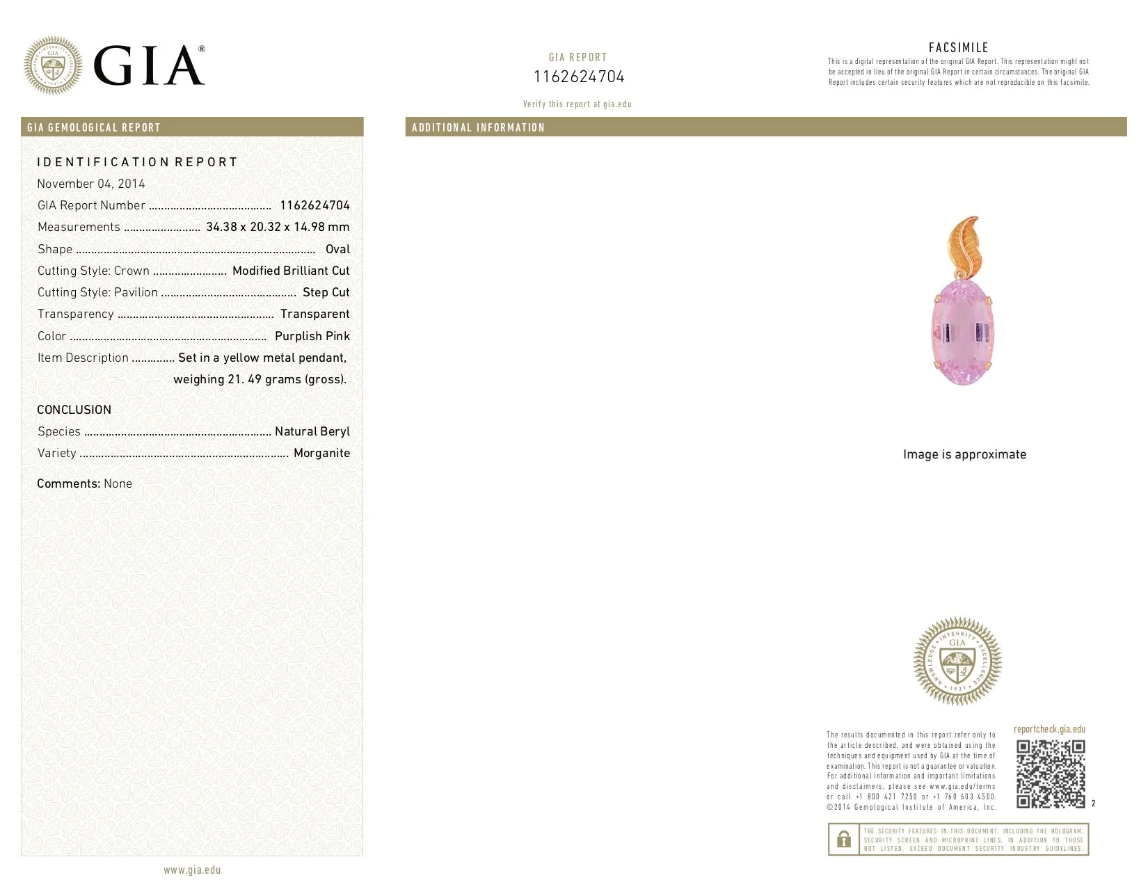 Modern 18K Yellow Gold 69.32 Carat Morganite Pendant GIA Certification