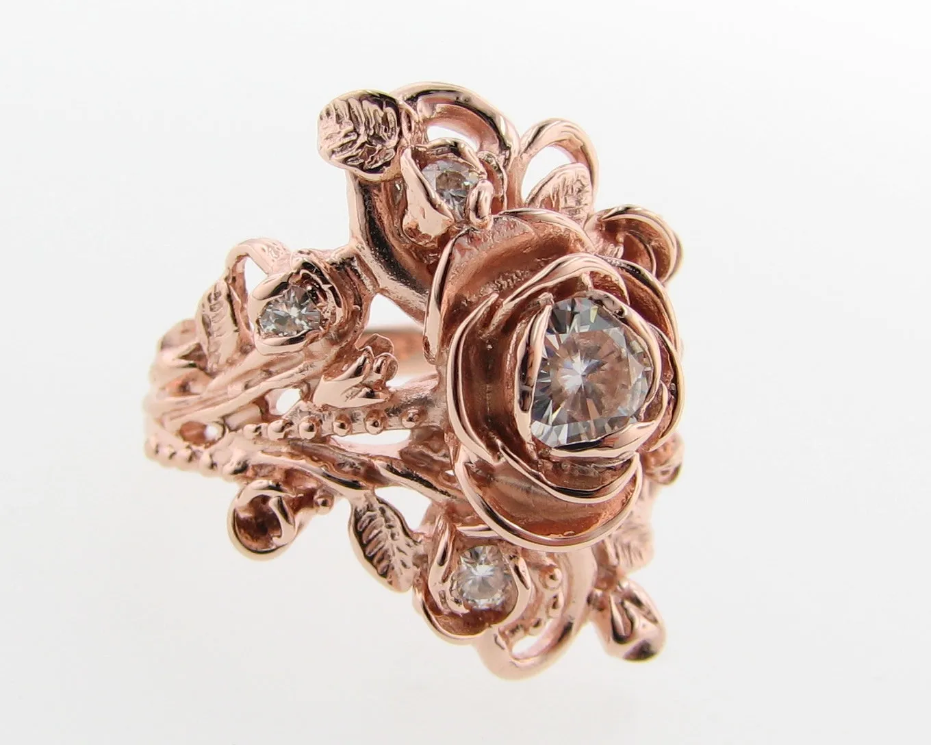 Moissanite Rose Gold Wedding Set, Jane Rose Ring