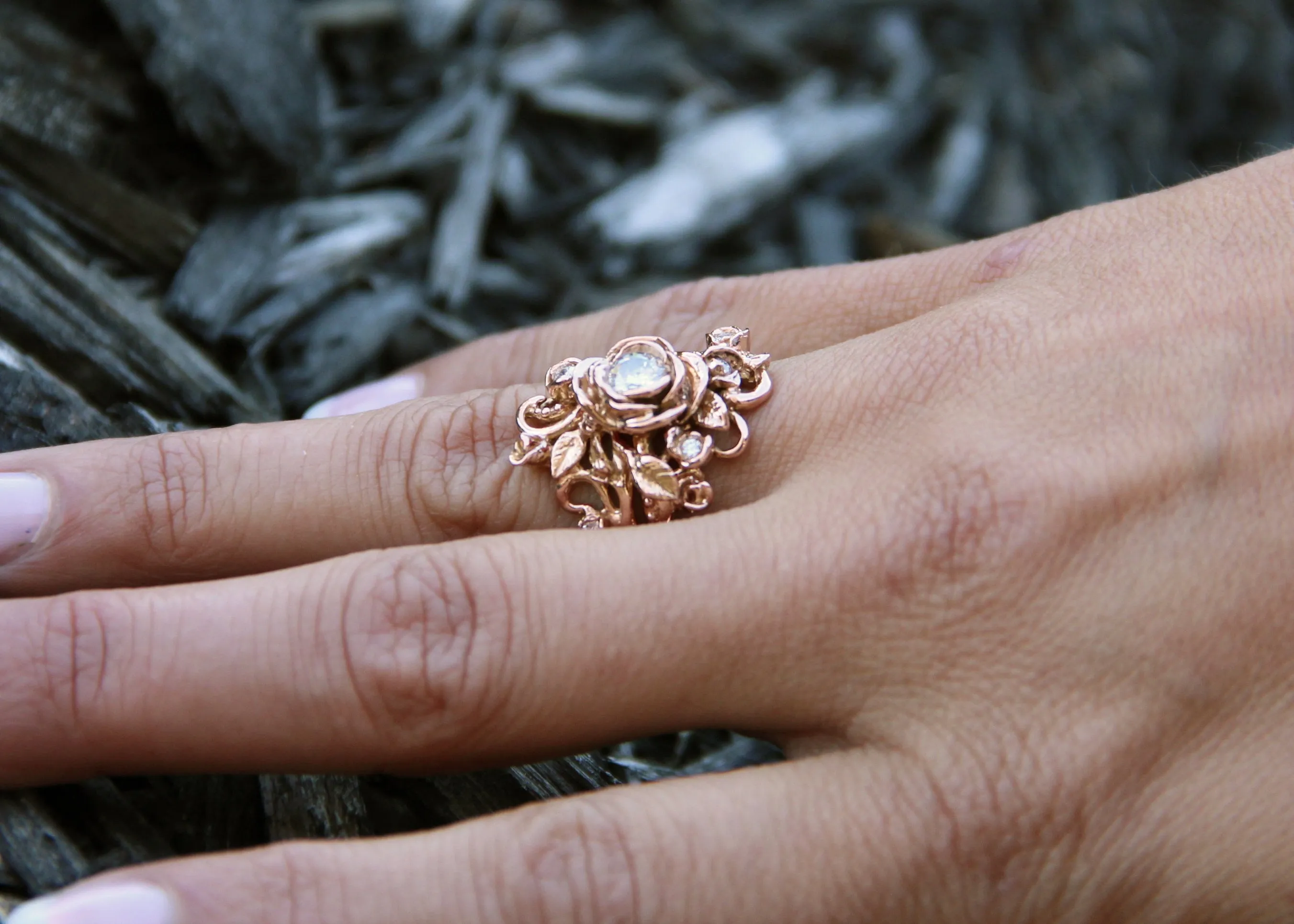 Moissanite Rose Gold Wedding Set, Jane Rose Ring
