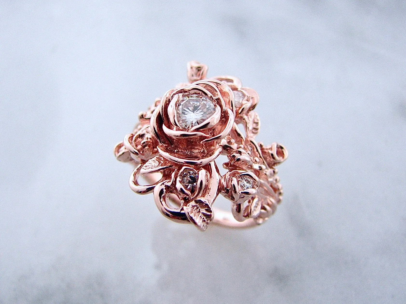 Moissanite Rose Gold Wedding Set, Jane Rose Ring