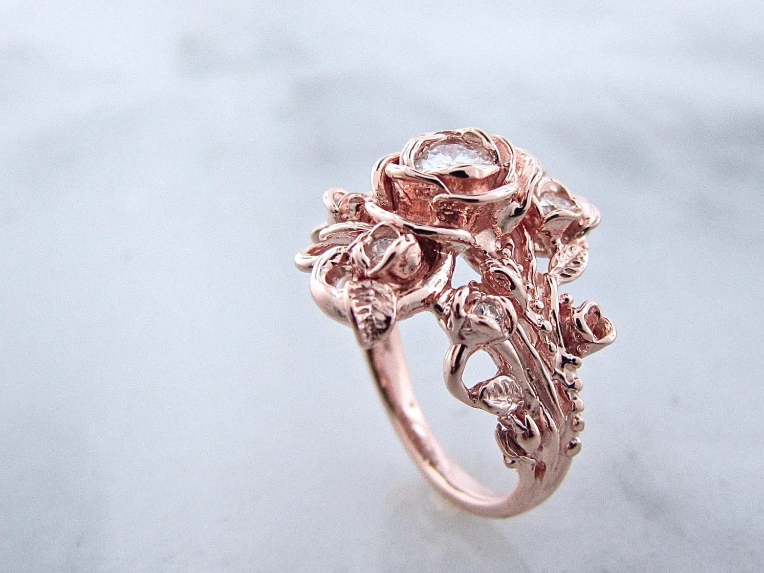 Moissanite Rose Gold Wedding Set, Jane Rose Ring
