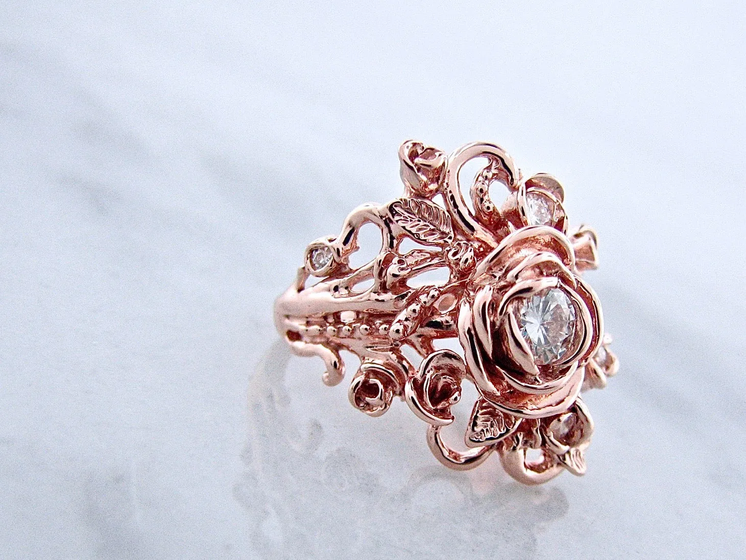 Moissanite Rose Gold Wedding Set, Jane Rose Ring