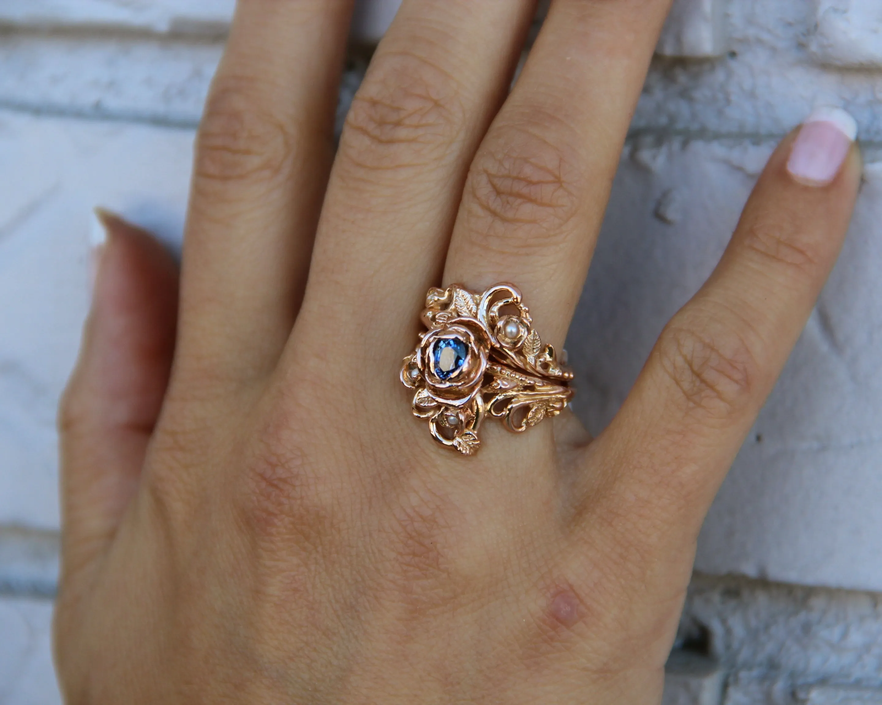 Moissanite Rose Gold Wedding Set, Jane Rose Ring
