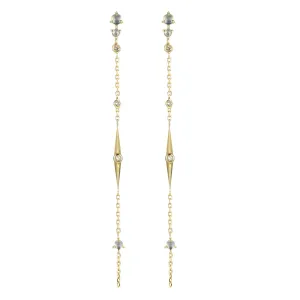Moonstone, Diamond, and "Sun Beam" Spike Chain Earrings