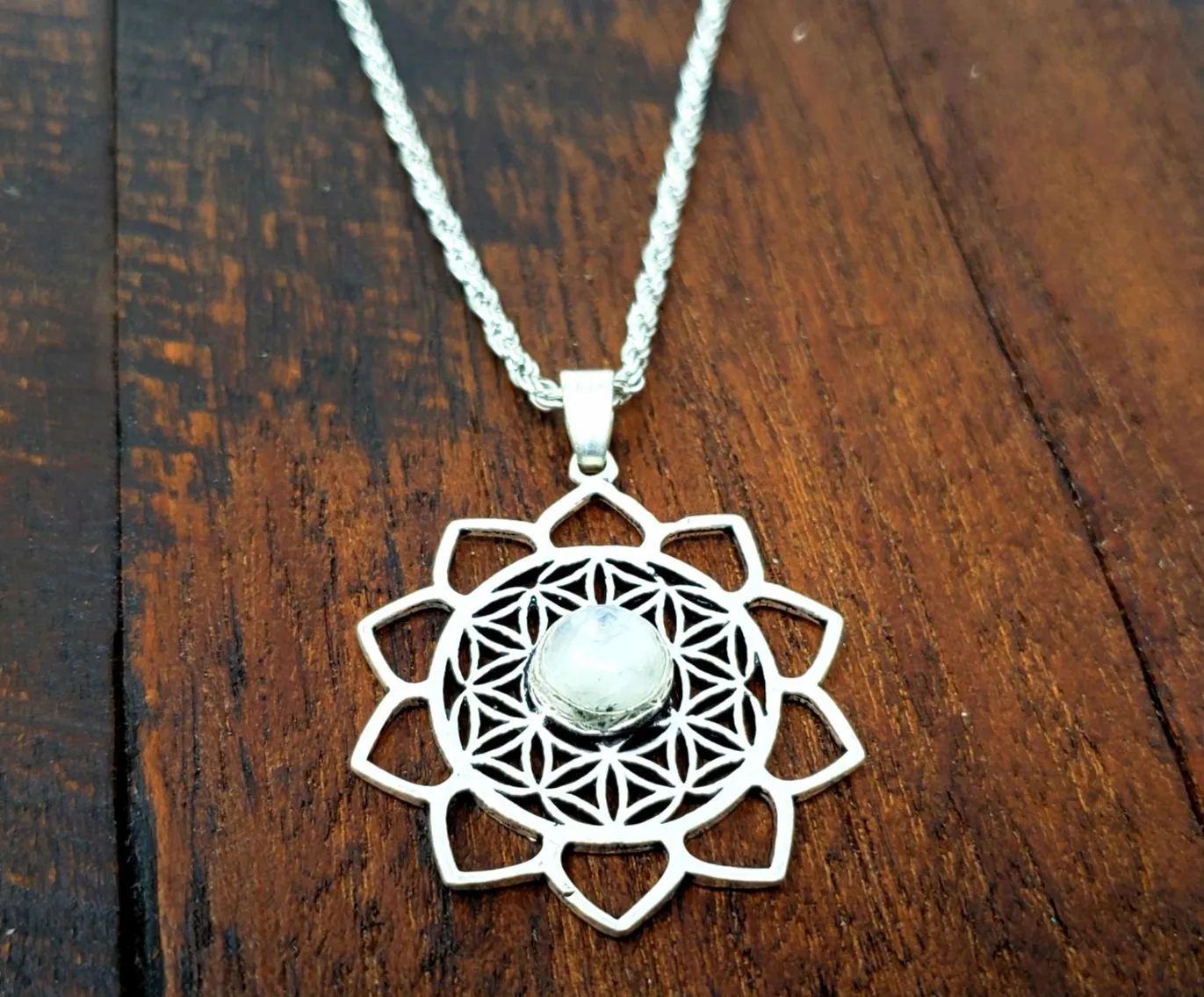 Moonstone Flower of Life Necklace
