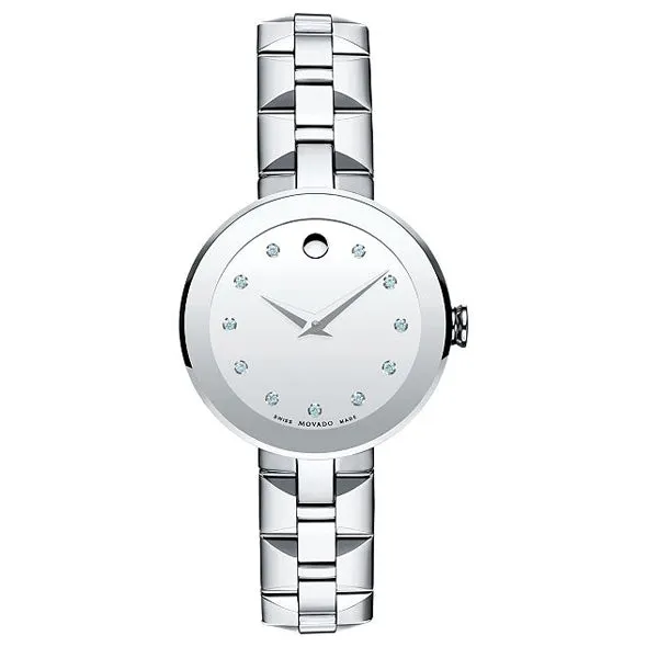 Movado Esperanza Silver Stainless Steel Black Dial Quartz Watch for Ladies - 607051