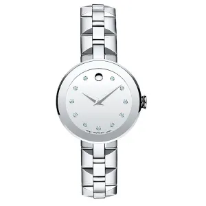 Movado Esperanza Silver Stainless Steel Black Dial Quartz Watch for Ladies - 607051