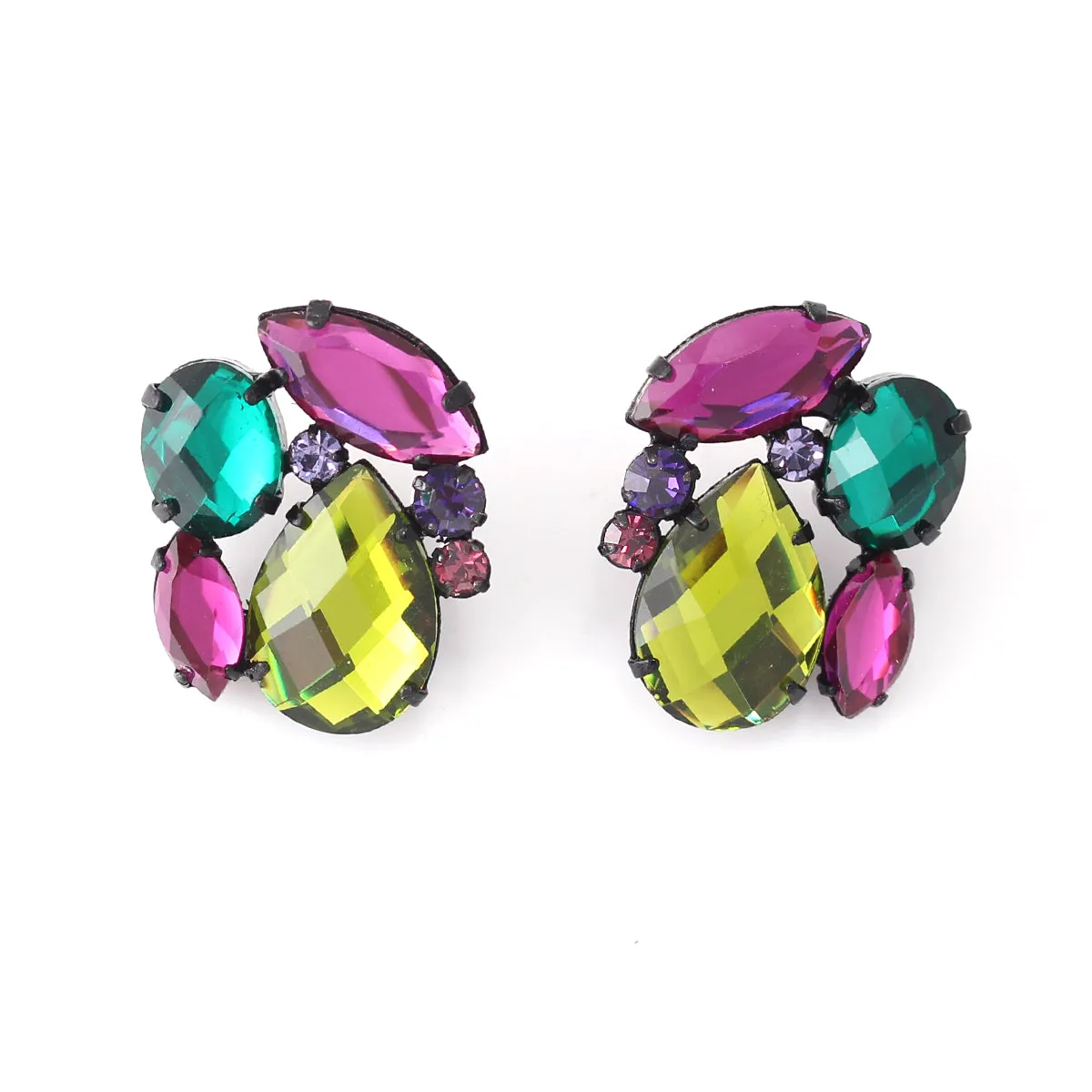 MULTI COLOR FACETED STONE STUD EARRINGS #256MT3301 (1D11/7C1)