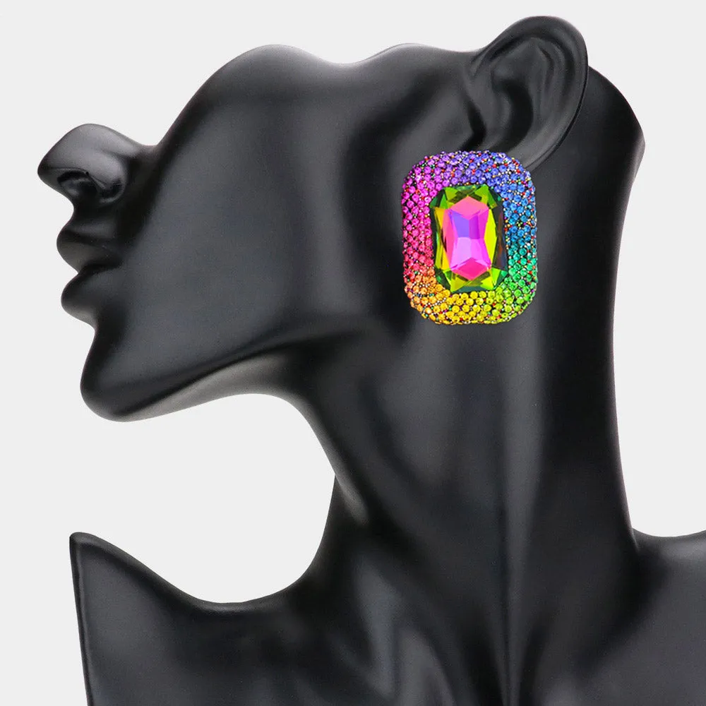 Multi-Color Rectangle Pageant Earrings  | Muli-Color Prom Earrings |  621195