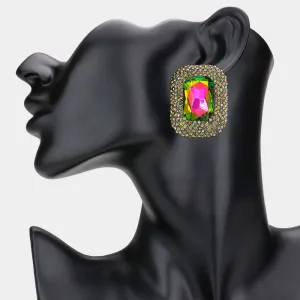 Multi-Color Rectangle Pageant Earrings  | Multi-Color Prom Earrings |  621189