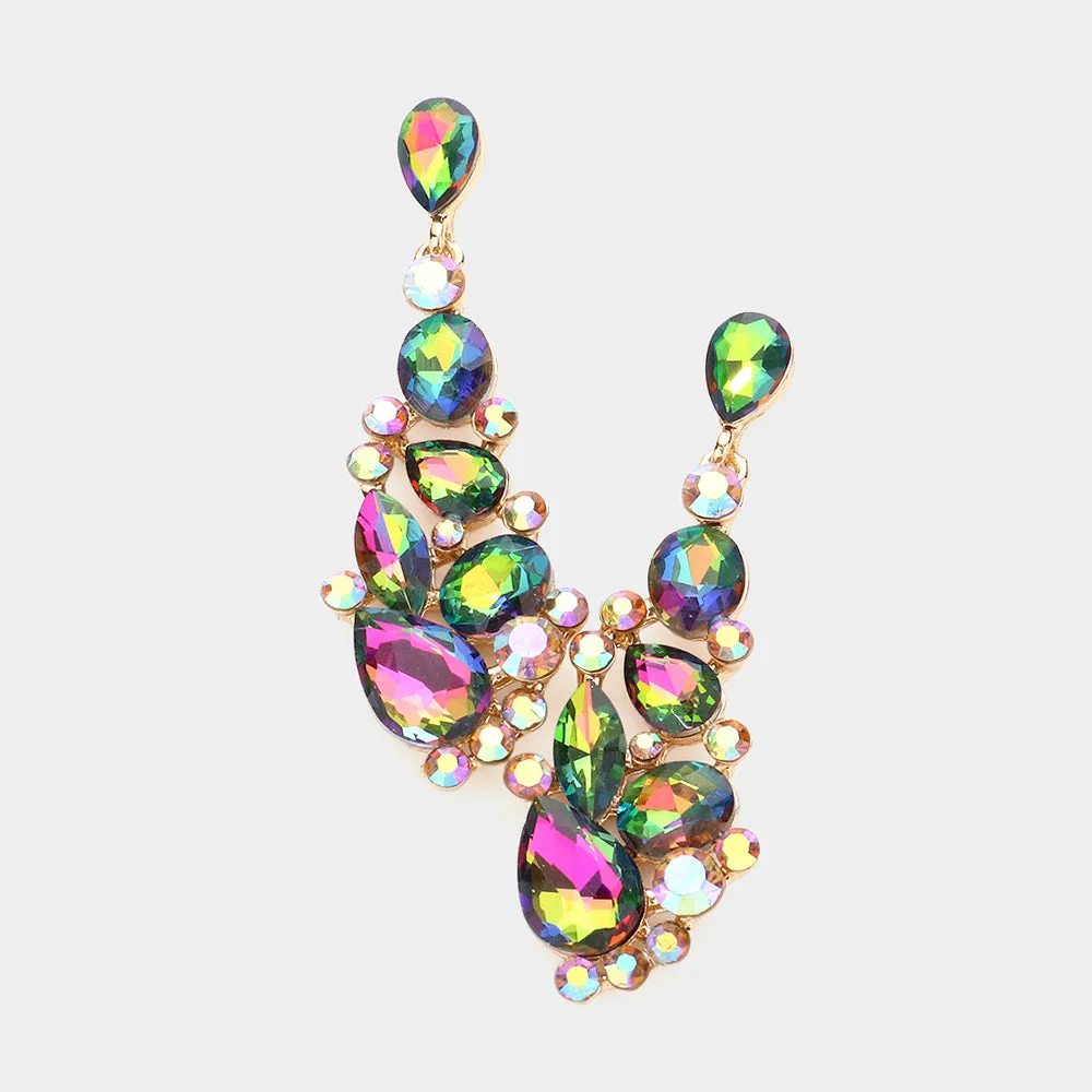 Multi-Color Round and Teardrop Cluster Pageant Earrings | Prom Earrings | 583772