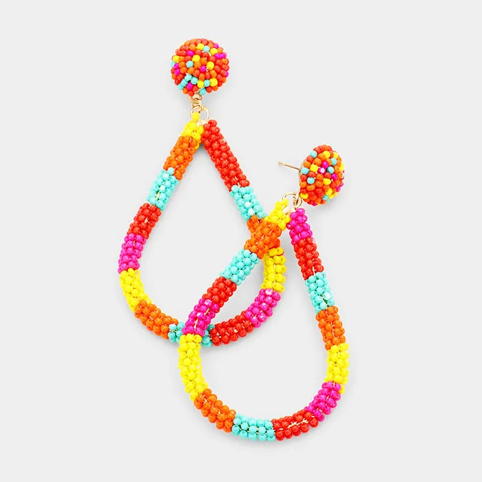 Multi Color Seed Bead Teardrop Earrings | 416356