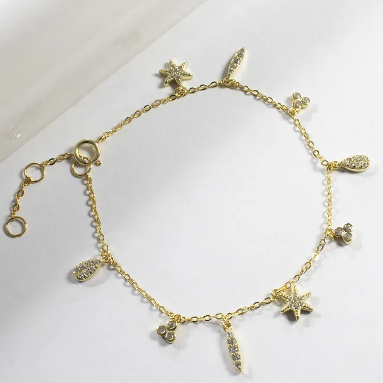 Multi CZ Charms Bracelet - Gold - Girls & Teens