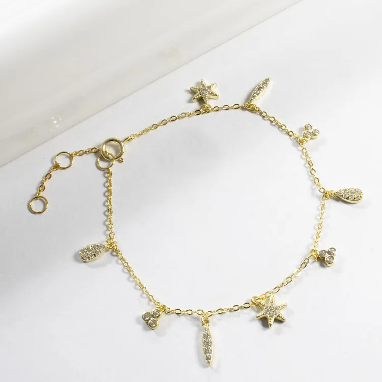 Multi CZ Charms Bracelet - Gold - Girls & Teens