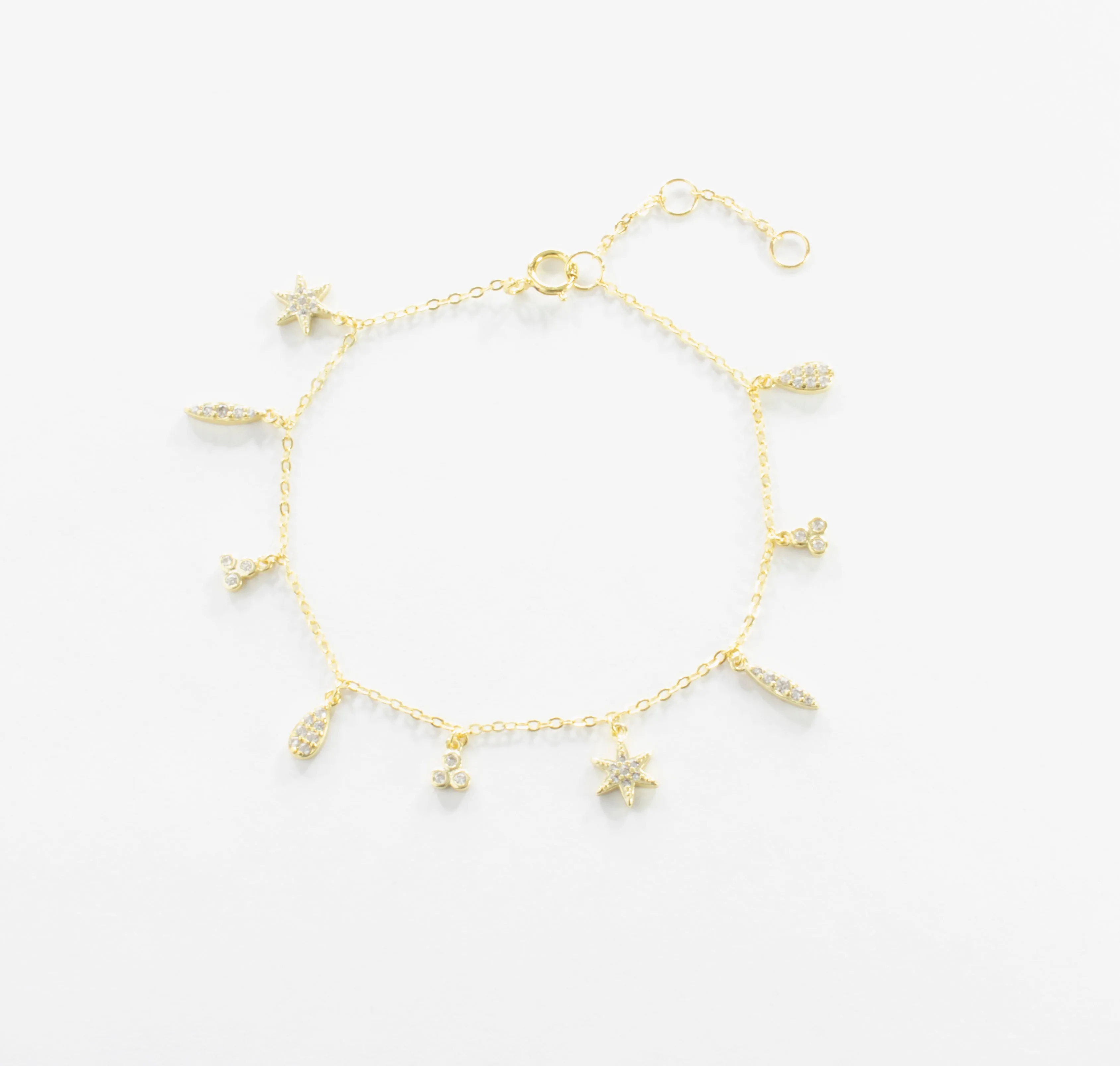 Multi CZ Charms Bracelet - Gold - Girls & Teens