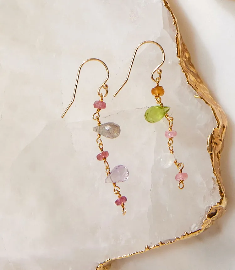 Multi Gemstone Dangle Earrings