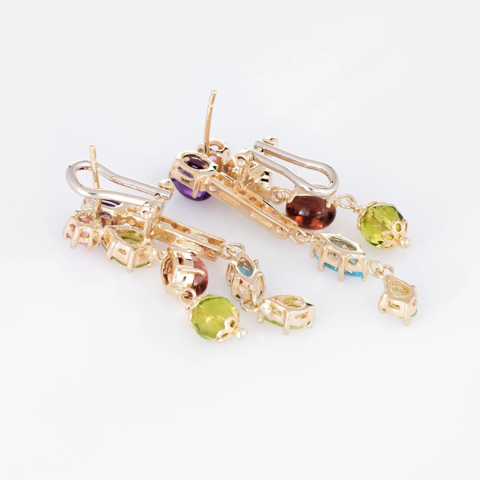 Multi Gemstone Drop Earrings Estate 14k Yellow Gold Peridot Amethyst Blue Topaz