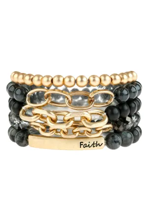 MULTI LINE FAITH CHARM BEADED BRACELET
