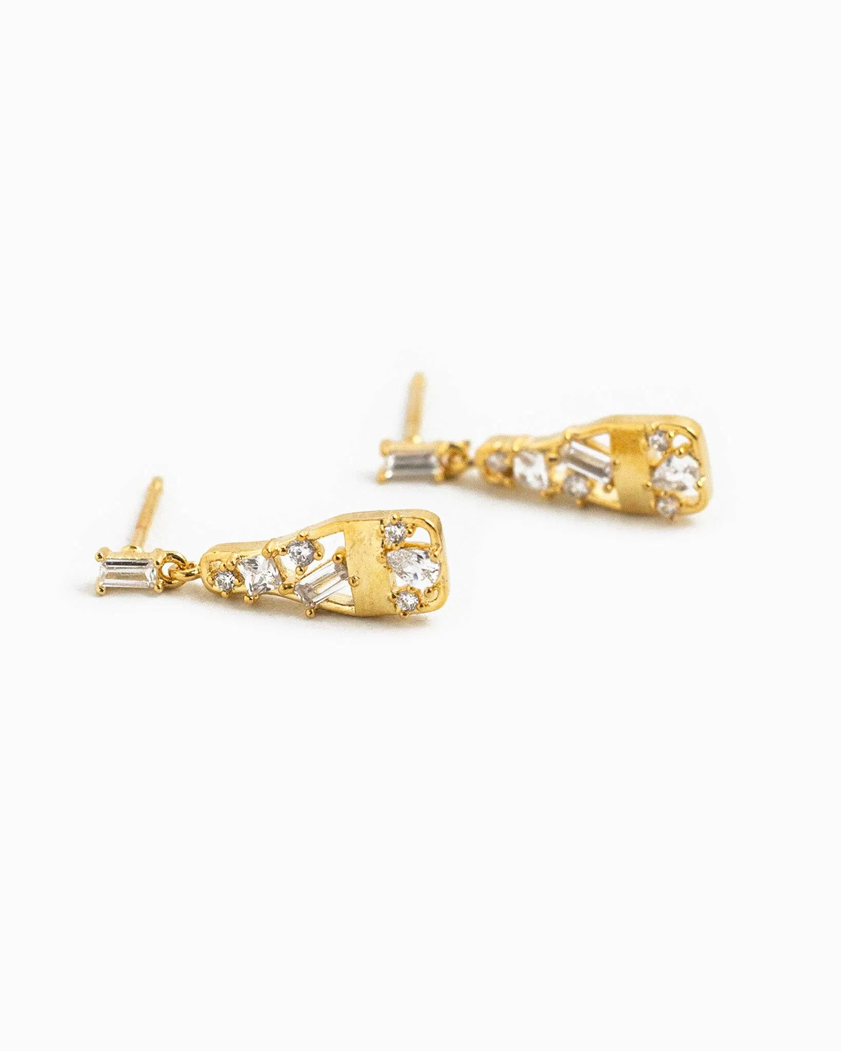 Multi Pave Champagne Party Drop Earrings: Gold
