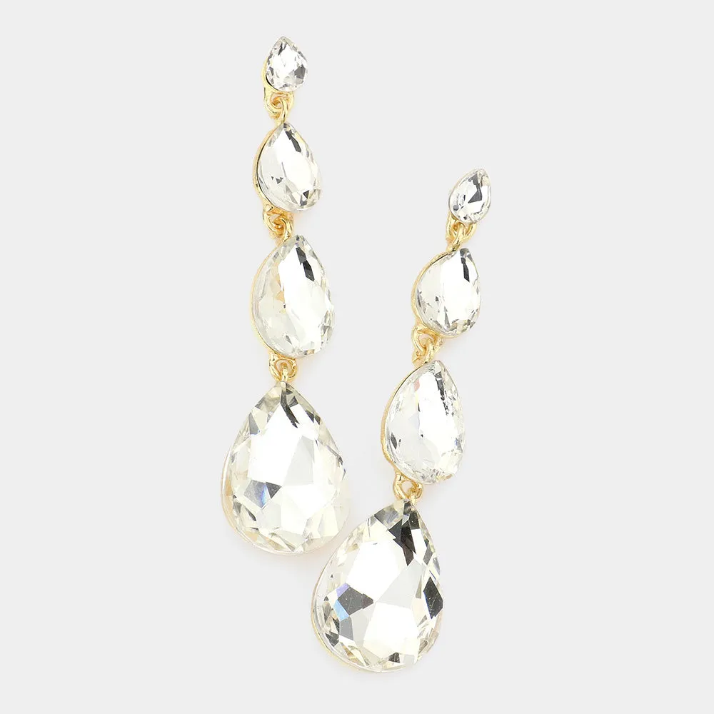 Multi Size Clear Teardrop Dangle Pageant Earrings on Gold | 569293