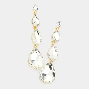 Multi Size Clear Teardrop Dangle Pageant Earrings on Gold | 569293