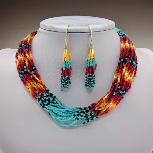Native Style Beaded Multi Strand Layered Necklace Earring Set