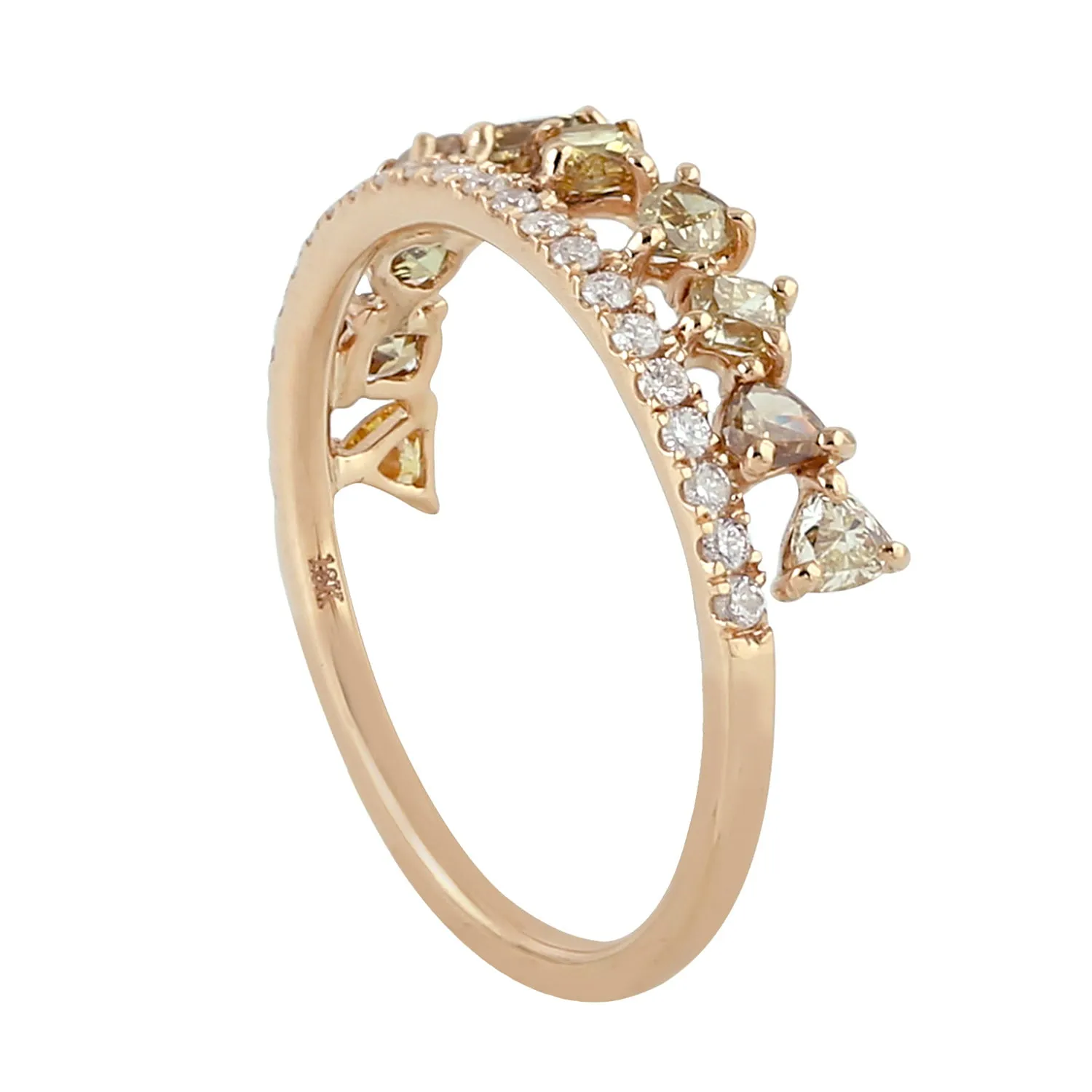 Natural Pave Diamond 18k Rose Gold Tiara Design Ring