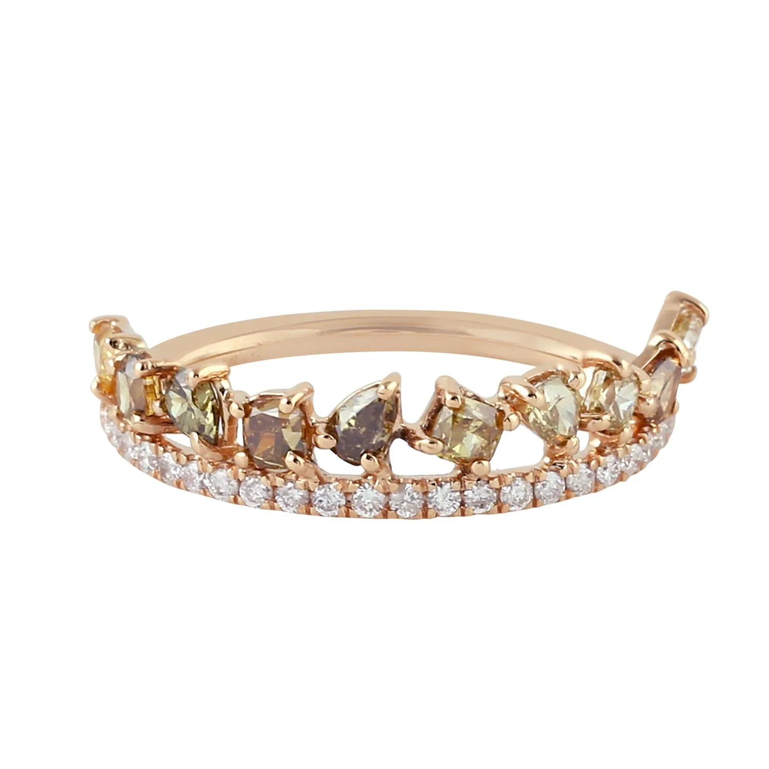 Natural Pave Diamond 18k Rose Gold Tiara Design Ring