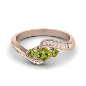 Natural Peridot Gemstone Ring 925 Sterling Silver Three Stone Bypass Wedding Ring