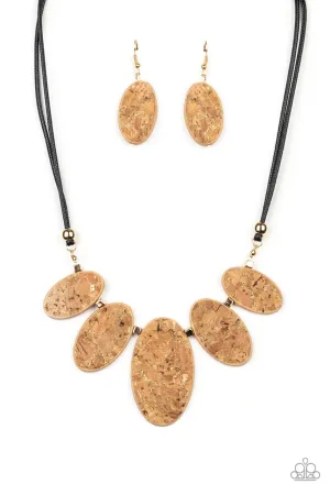 Nature's Finest - Gold - Metallic Flecked Cork Paparazzi Paparazzi Short Necklace