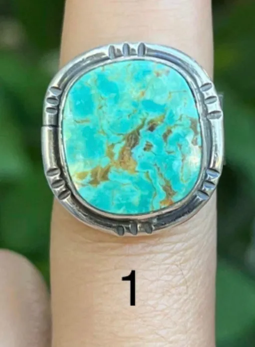 Navajo Handmade hand-stamped turquoise ring