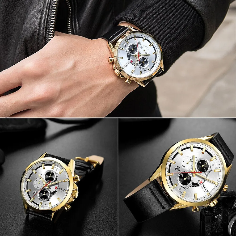 New CURREN Luxury Brand Mens Watches Military Leather Sport Watch Men Army Watch Man Quartz Clock Chronograph Relogio Masculino