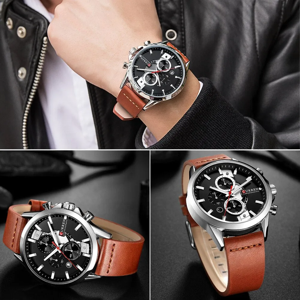 New CURREN Luxury Brand Mens Watches Military Leather Sport Watch Men Army Watch Man Quartz Clock Chronograph Relogio Masculino