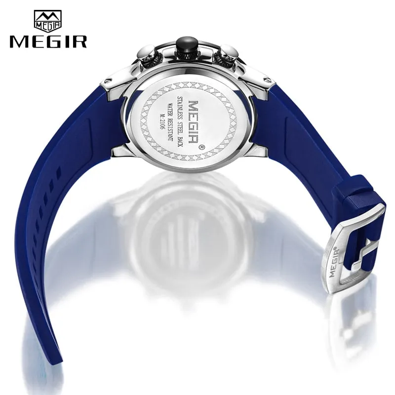 New MEGIR Watch Men Luxury Brand Silicone Sport Chronograph Quartz Clock Mens Watches Waterproof Date Military Wrist Watch