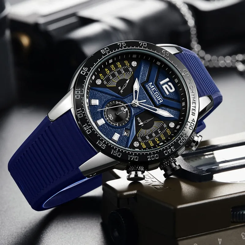 New MEGIR Watch Men Luxury Brand Silicone Sport Chronograph Quartz Clock Mens Watches Waterproof Date Military Wrist Watch