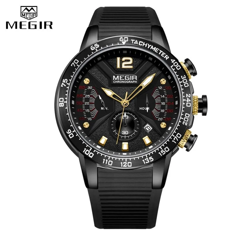 New MEGIR Watch Men Luxury Brand Silicone Sport Chronograph Quartz Clock Mens Watches Waterproof Date Military Wrist Watch