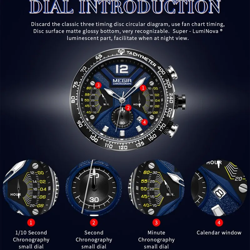 New MEGIR Watch Men Luxury Brand Silicone Sport Chronograph Quartz Clock Mens Watches Waterproof Date Military Wrist Watch