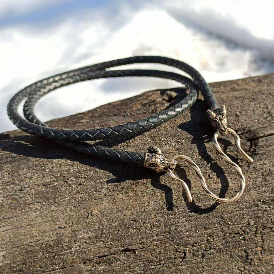 Norse goat leather necklace with Bronze clasps
