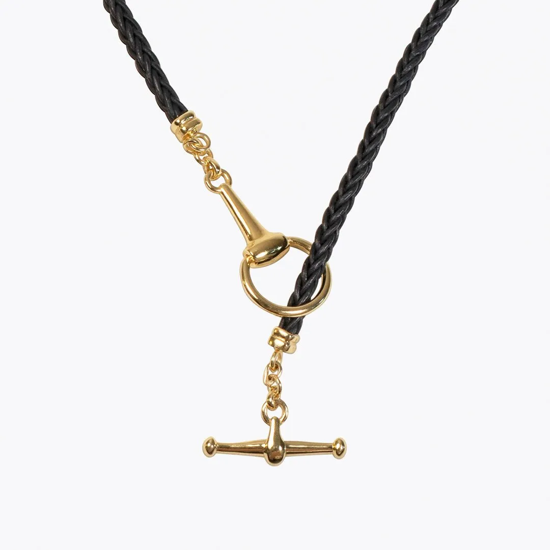 Odeza - 14K Gold on Brass Leather Horse Bit Toggle Necklace