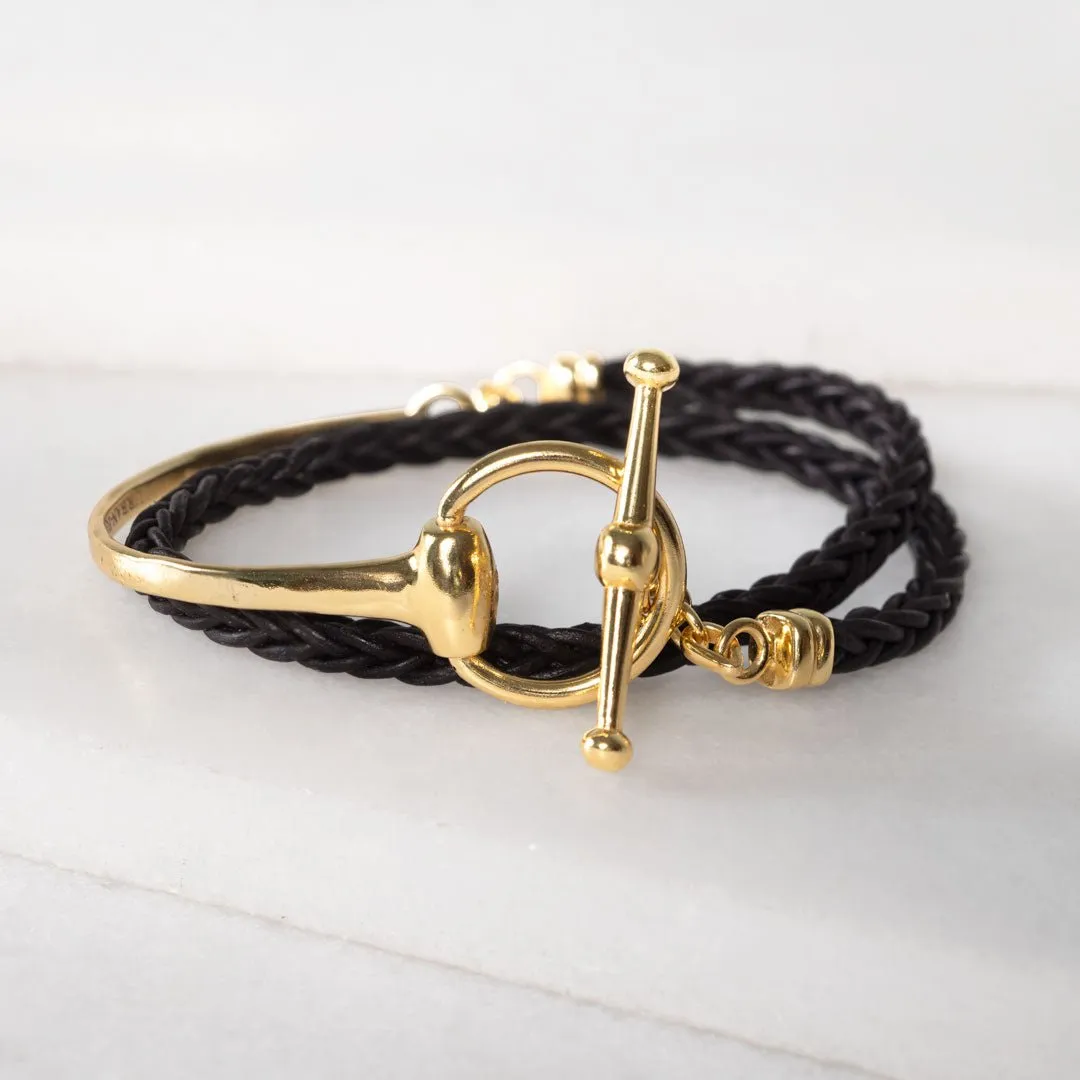 Odeza - 14K Gold on Brass Leather Horse Bit Toggle Necklace