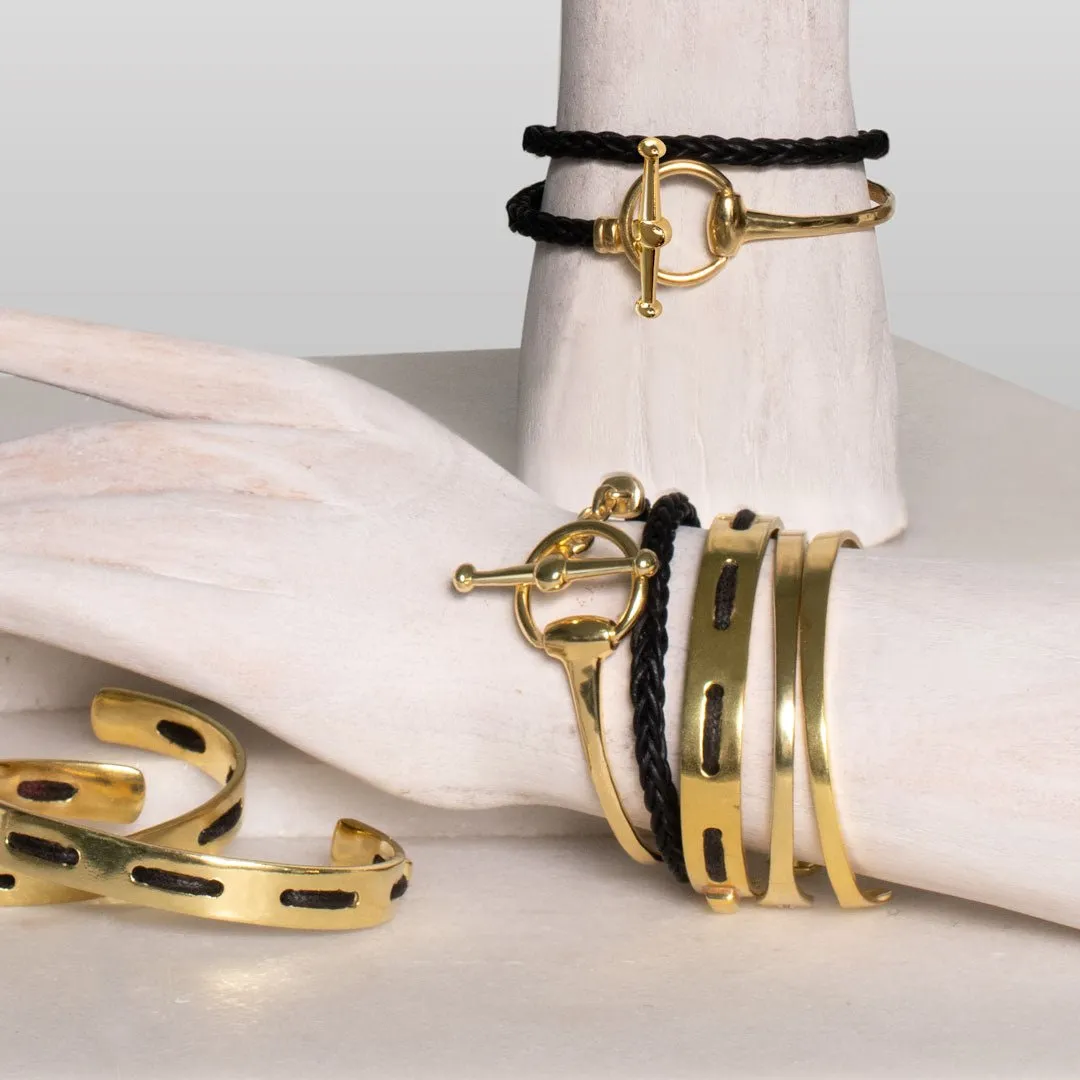 Odeza - 14K Gold on Brass Leather Horse Bit Toggle Necklace