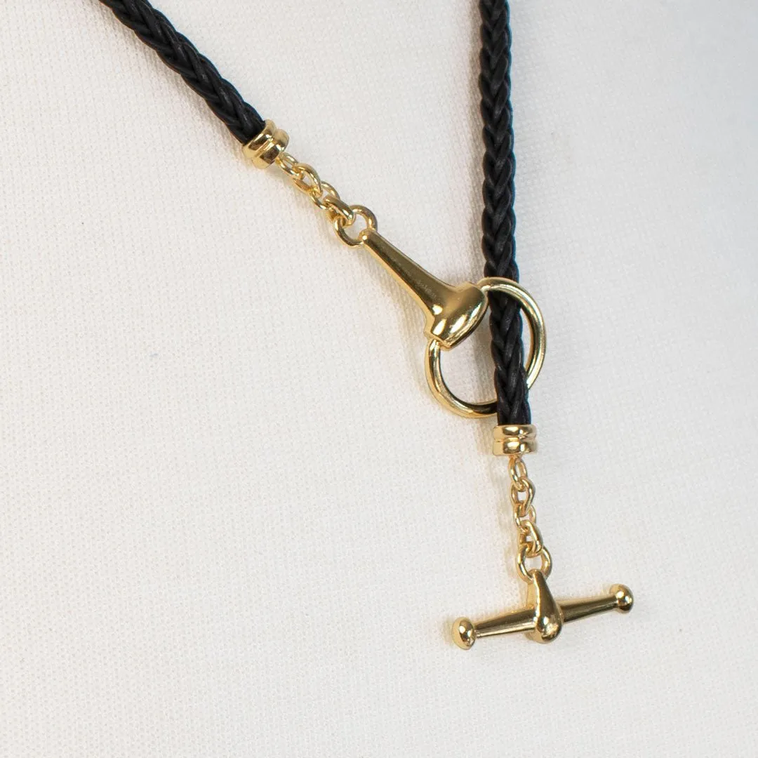 Odeza - 14K Gold on Brass Leather Horse Bit Toggle Necklace