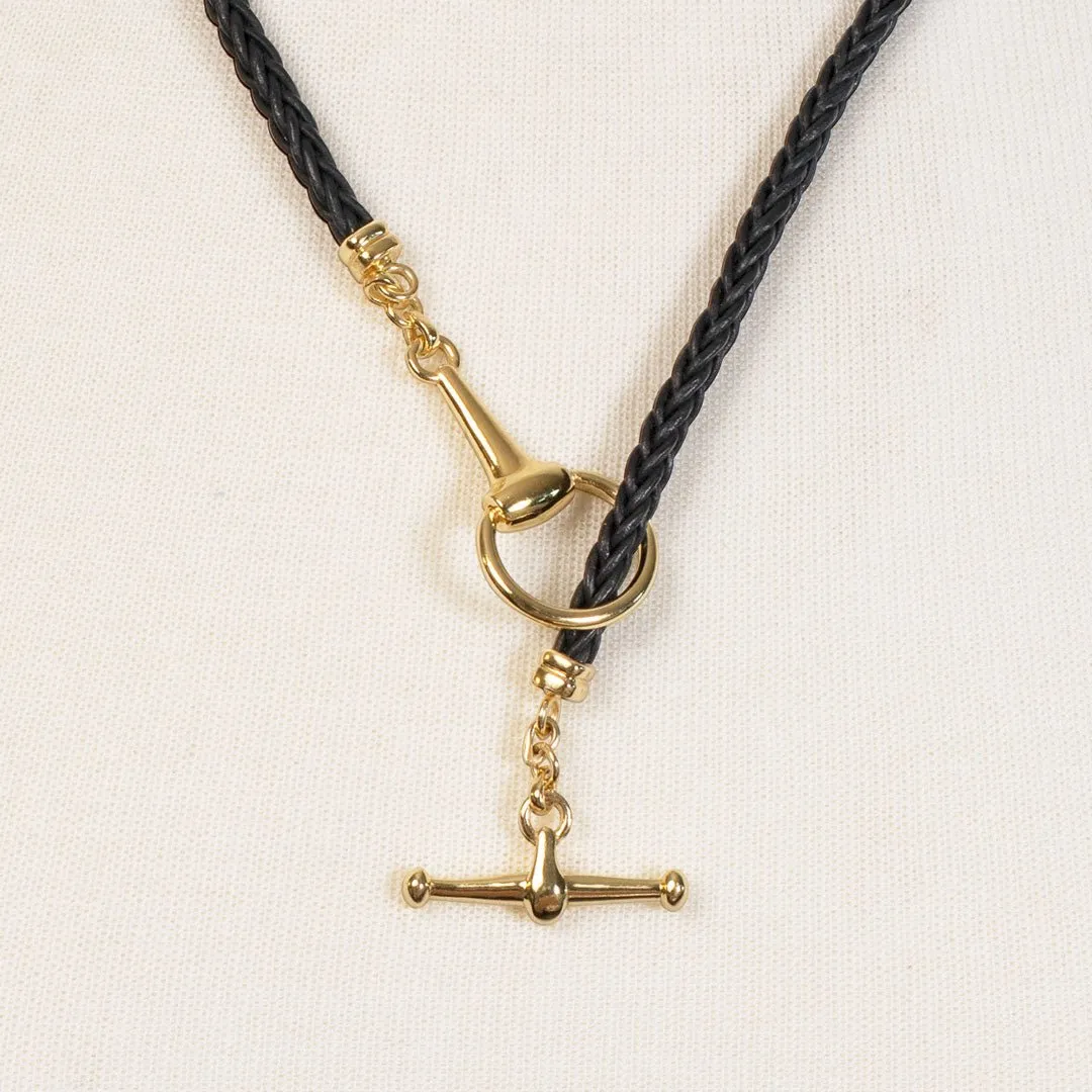 Odeza - 14K Gold on Brass Leather Horse Bit Toggle Necklace