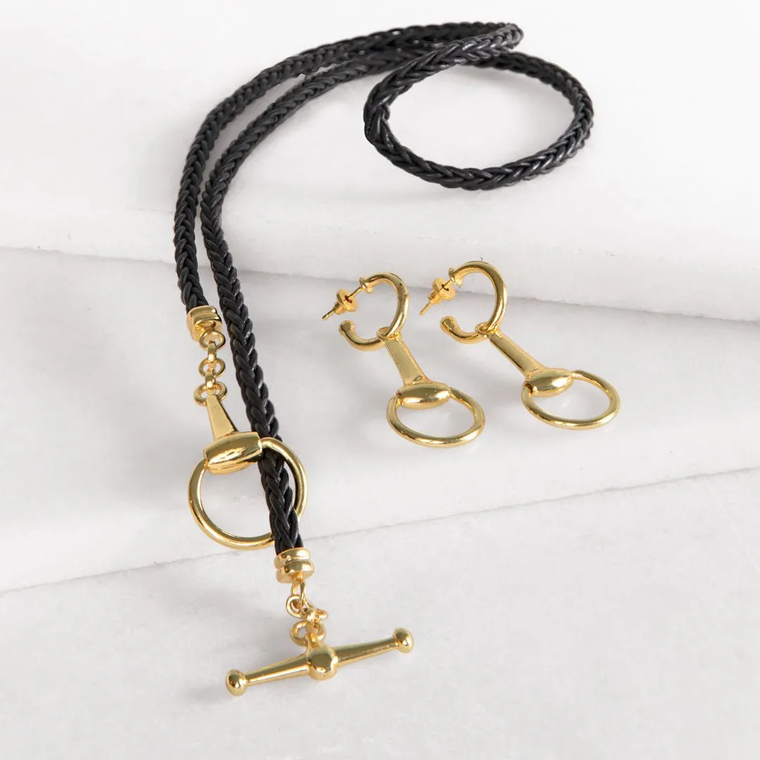 Odeza - 14K Gold on Brass Leather Horse Bit Toggle Necklace