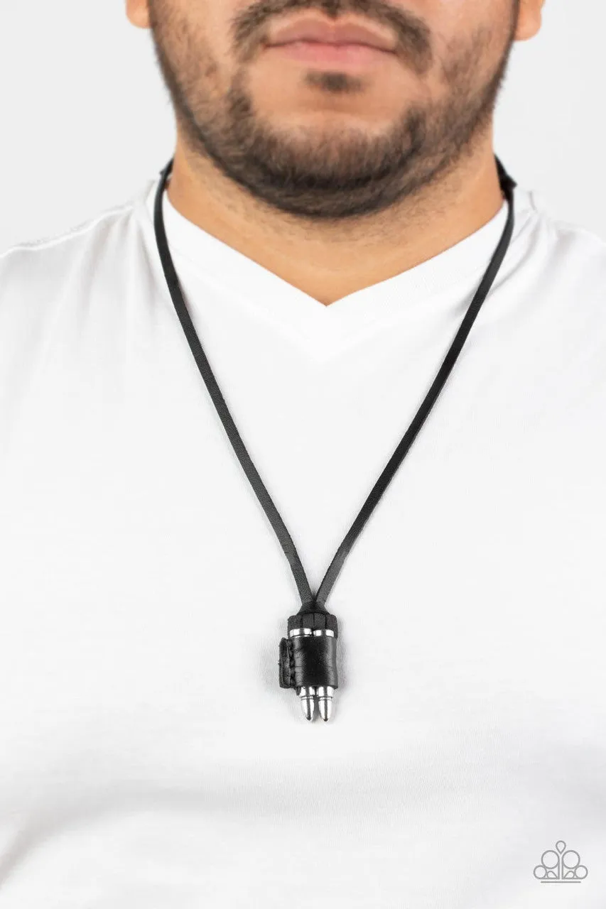 On the Lookout - Black - Silver Bullet Leather Paparazzi Men's Necklace