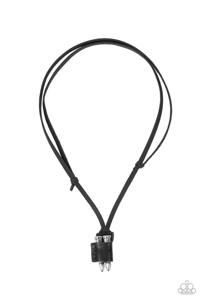 On the Lookout - Black - Silver Bullet Leather Paparazzi Men's Necklace