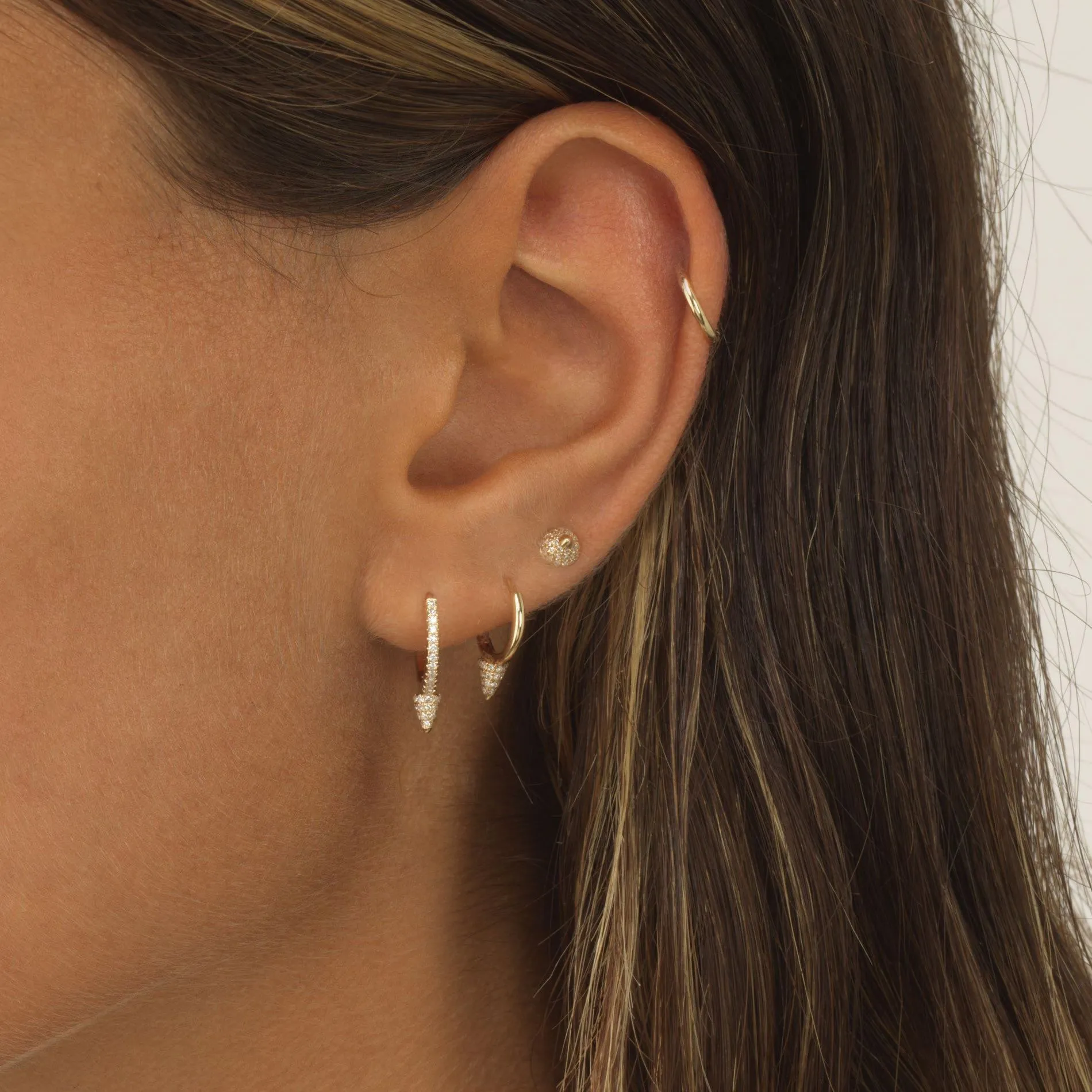 Onyx Diamond Spike Huggie Earring 14K