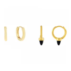 Onyx Huggie Earring Combo Set