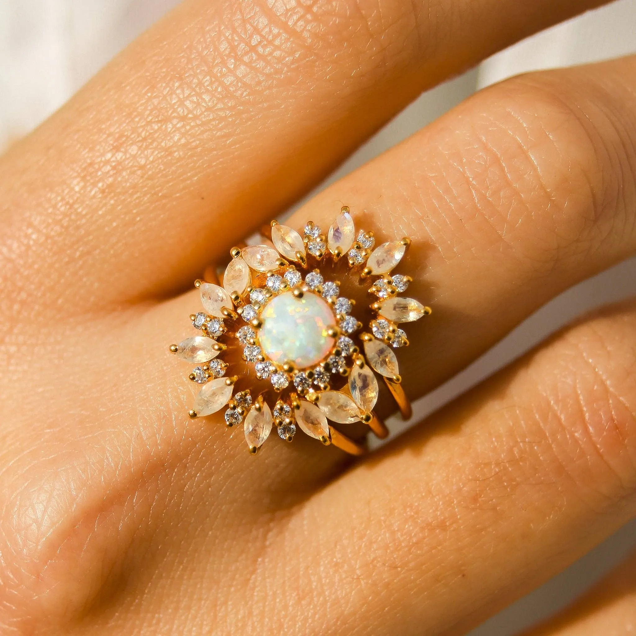 Opal & Diamond Sunflower Queen Ring