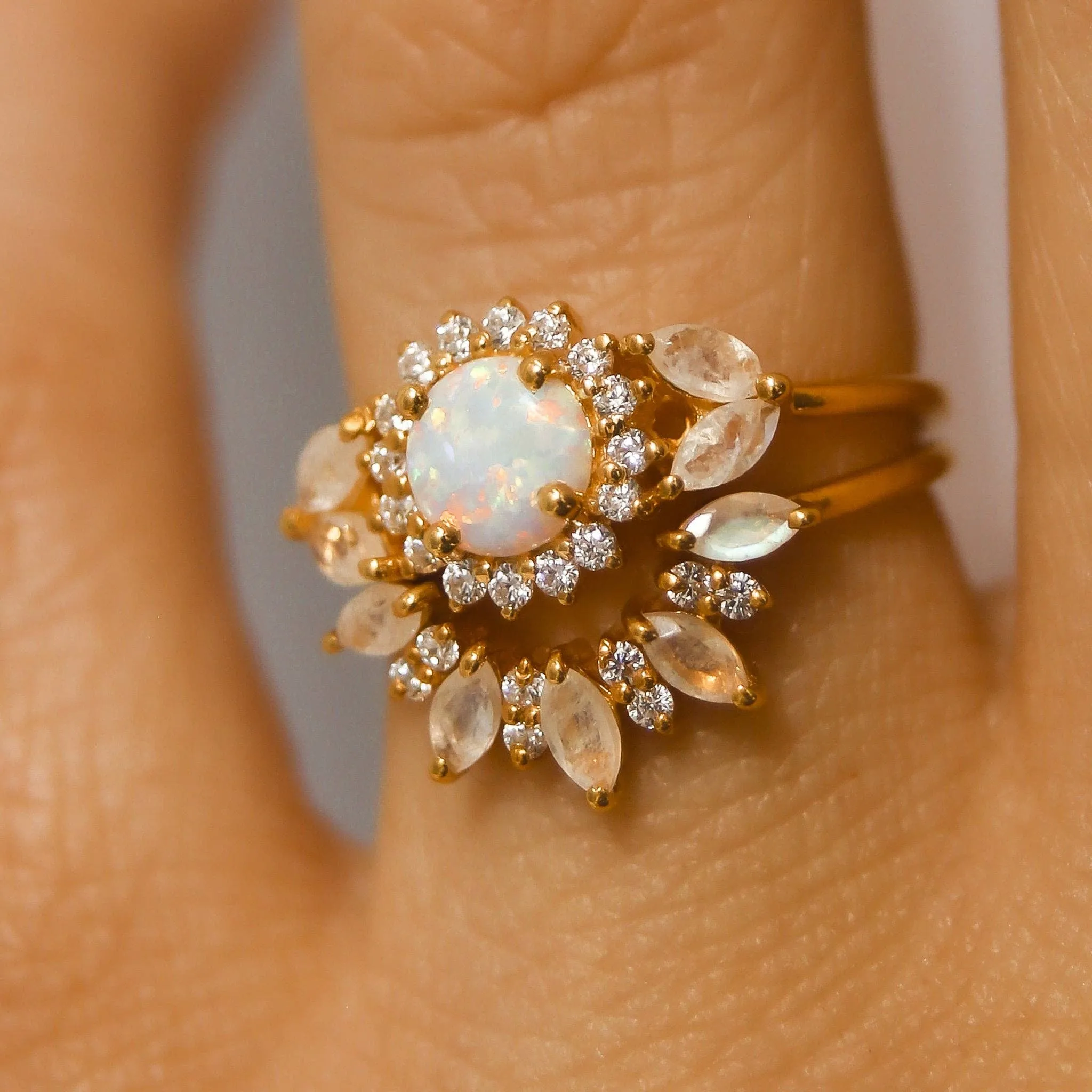 Opal & Diamond Sunflower Queen Ring